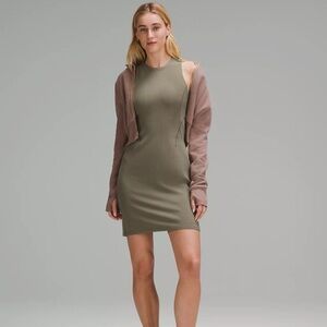 Lululemon Olive Ribbed Softstreme Slim-Fit Tank Dress